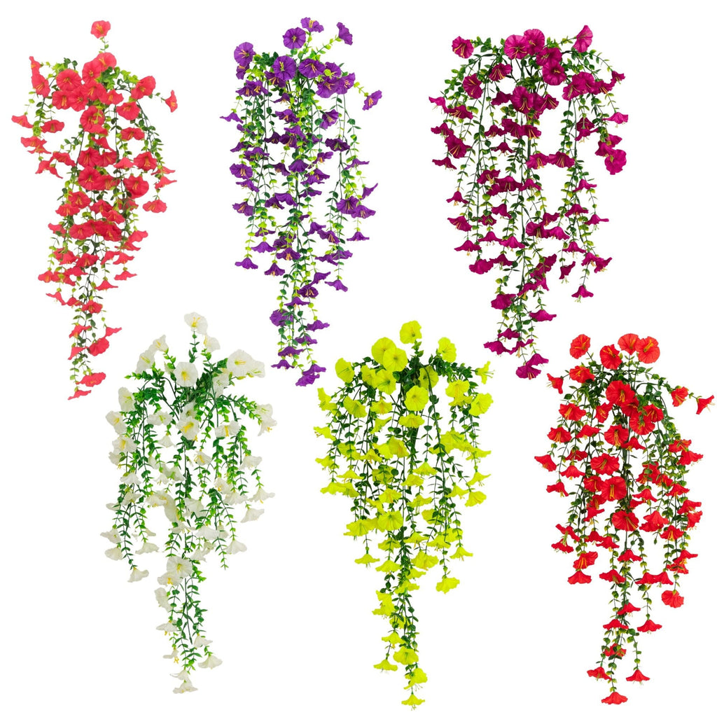 30" UV Resistant Artificial Morning Glory Hanging Plant (Indoor/Outdoor) - Set of 6